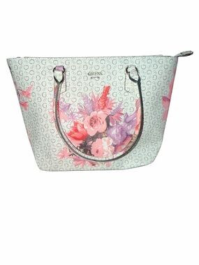 GUESS Floral Monogram Tote Bag with Leopard Print Lining